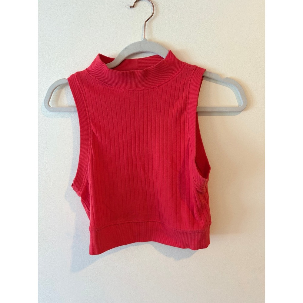 Forever 21 Salmon Pink Ribbed Mock Neck Sleeveless Crop Top Medium